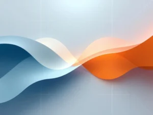 Twee geometrische paden convergeren naar middelpunt: blauwe curves voor geleidelijke ontwikkeling, oranje hoeken voor systematische verandering